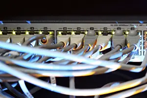 Ethernet Cable Connection Drucke: Supercomputer with cables and lamps
