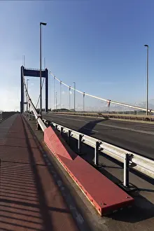 Rhine River Germany Drucke: Supporting cable anchorage of the Friedrich Ebert Bridge on the carriageway