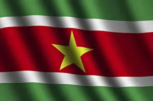 Surinam Drucke: Die Flagge von Surinam weht im Wind.