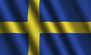 Swedish Flag Waving Drucke: The Swedish flag flying in the wind