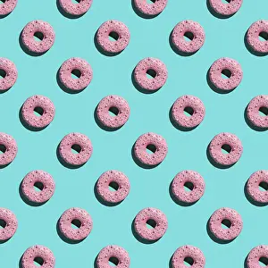 Blue Background Design Drucke: Sweet donuts pattern on a blue background