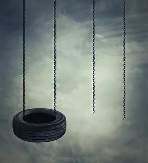 Adventure Concept Image Drucke: Two swings on a cloudy sky background