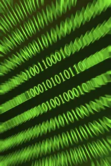 Green Binary Code Drucke: Swirling green binary numbers with blurring