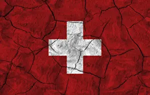 European National Flags Drucke: Swiss flag with texture on background