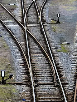 Deserted Train Track Drucke: Switch on the rails of a railway