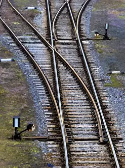 Empty Railroad Tracks Drucke: Switch on the rails of a railway