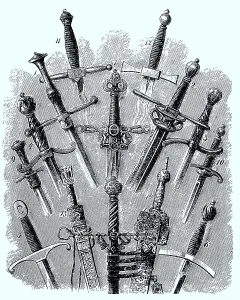 Restored Historical Illustration Drucke: Sword and dagger from the 15th and 16th centuries