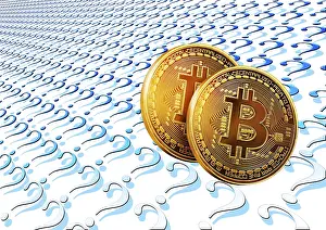Electronic Wallet Payment Transaction Drucke: Symbol image, Bitcoin on question mark