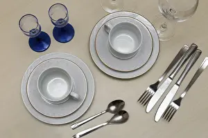 Decorative Cutlery Set Drucke: On the table, two cups with saucers