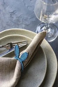 Text Free Space For Copy Drucke: Table setting for festive Easter dinner on rustic background with copy space