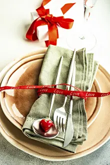 Heart Shaped Decorative Item Drucke: Table setting for holiday dinner in St