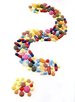 Healthcare Industry Icon Drucke: Tablets as question mark