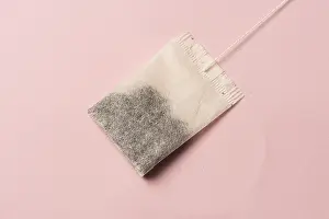 Pink Background Cutout Image Drucke: Tea bag on pink background
