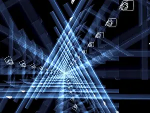 Abstract Computer Generated Image Drucke: Tech background - blue triangle tunnel
