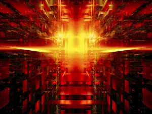 Abstract 3D Illustration Drucke: Tech block structure and flash of light - abstract 3d illustration