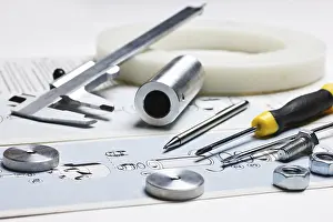 Construction Tools Drucke: Technical drawings with tools and parts
