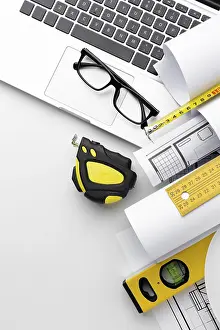 Architectural Style Design Drucke: Technical plan drawing laptop