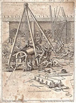 Traditional Craftsmanship Techniques Drucke: Technique, a lifting device in use in an armoury