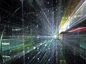 Straßenkunst Drucke: Technologien-Hintergrund mit Perspektive und Lichteffekten.