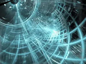 Fractal Background Drucke: Technology abstract background - diagonal tunnel with grid