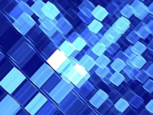 Blockchain Concept Image Drucke: Technology background with chaos cubes