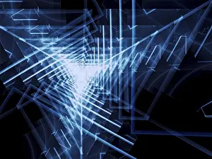 Computer Generated Image Drucke: Technology background - dark blue triangle tunnel