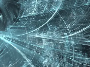 Digital Art Illustration Drucke: Technology tunnel - abstract computer-generated image