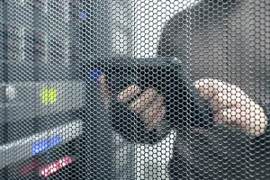 IT Specialist Drucke: IT technology unfocused background with copy space for text