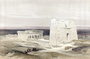Black And White Historic Illustration Drucke: Temple of Edfou, ancient Appolinopolis