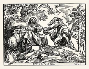 Historic Religious Texts Drucke: The Temptation of Christ by the Devil