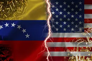 Drucke von Spannungen zwischen den Vereinigten Staaten und Venezuela. Venezuela vs USA Konflikt Venezuela Drucke: Spannungen zwischen den Vereinigten Staaten und Venezuela.