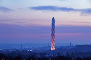 Morning Cityscape Germany Drucke: Test tower of TK-Elevator in the early morning