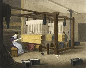 Industrial Plant Illustration Drucke: Textile industry, The processing of cotton around 1840