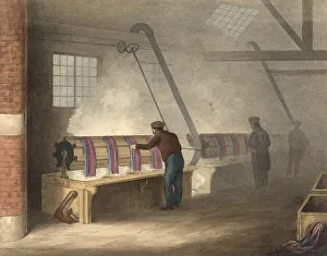 Industrial Plant Illustration Drucke: Textile industry, The processing of cotton around 1840
