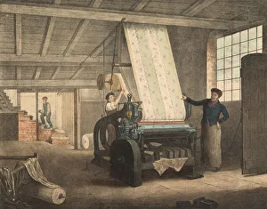 Black And White Industrial Scene Drucke: Textile industry, The processing of cotton around 1840