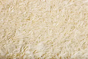 Vegan Diet Grocery List Drucke: Texture of basmati rice. Top view
