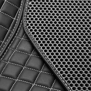 Black Leather Texture Drucke: Texture of black leather background with square pattern and stitch