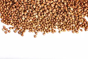 Buckwheat Nutrition Facts Drucke: Texture of buckwheat isolated on white background
