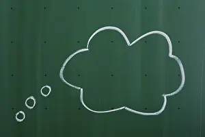 Uninhabited German Landscape Drucke: Thought bubble drawn with chalk on a blackboard