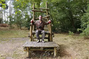 Saxony Anhalt Landscape Photo Drucke: Throne made of beams in the forest along the Elbe cycle path
