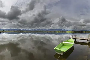 Cloudy Landscape Photography Drucke: Thunderclouds at sunset, Hopfensee