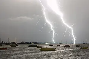 Thunderstorm Germany Drucke: Thunderstorms with lightning, summer evening