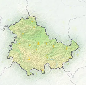Eastern Europe Geography Drucke: Thuringia, Germany, shaded relief map