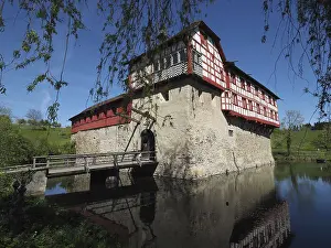 Medieval Fortress Europe Drucke: Timbered castle with drawbridge