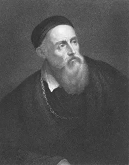 Drucke von Titian (1473/1490-1576) auf einer Radierung aus dem 19. Jahrhundert. Italienischer Maler, Führer der venezianischen Schule des italienischen Renaissance im 16. Jahrhundert. Gezeichnet von W Tizian Drucke: Titian (1473/1490-1576) auf einer Radierung aus dem 19. Jahrhundert.