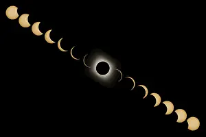 Natural Scientific Phenomenon Drucke: Total Solar Eclipse phases. Composite Solar Eclipse