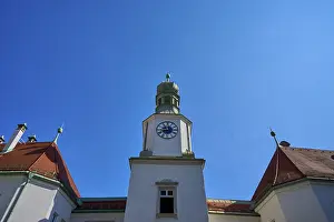 Historic Quarter In Central Europe Drucke: Tower with clock on a historic building