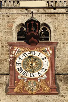 Daytime Travel Photography Drucke: Tower clock on the steeple of St