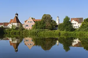 Bavaria River View Drucke: Town view at the river Wornitz