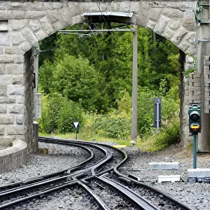 Passenger Transport Drucke: Track section of a rack railway with a switch and signalling system